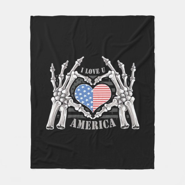 America Skull Skeleton Hand Artwork Editable Layer Fleece Blanket (Front)