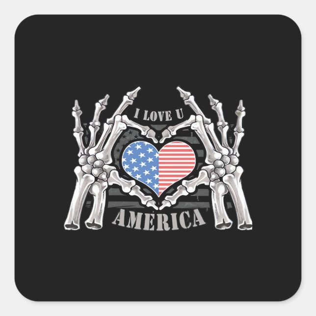 America Skull Skeleton Hand Artwork Editable Layer Square Sticker (Front)