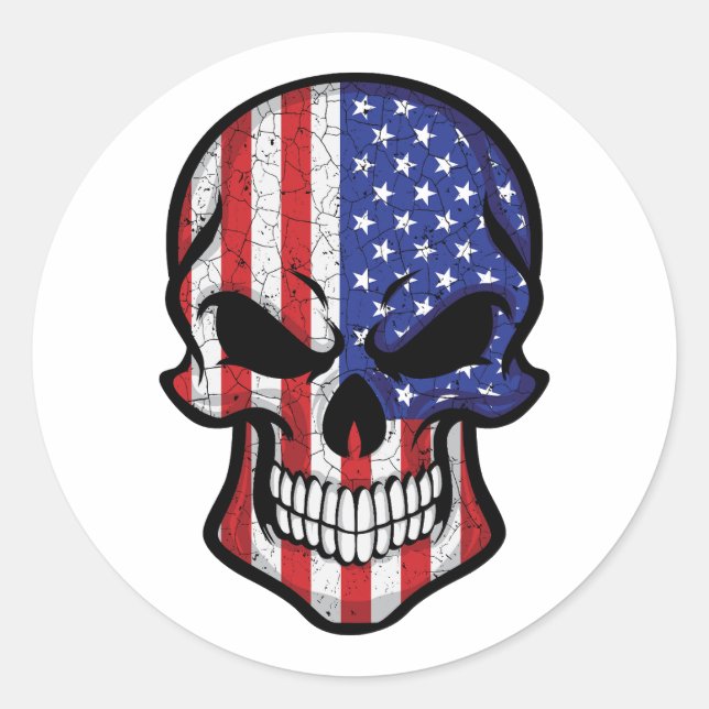America Smiling Skull Flag Classic Round Sticker (Front)