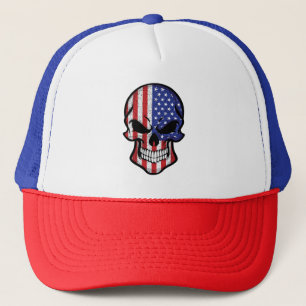 America Smiling Skull Flag Trucker Hat