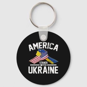 America Stands With Ukraine Ukrainian American Fla Key Ring