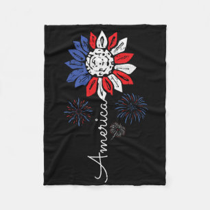 America Sunflower 4th Of July Independence Day Pat Fleece Blanket