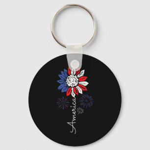 America Sunflower 4th Of July Independence Day Pat Key Ring