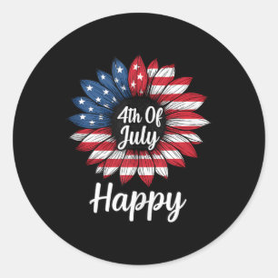 America Sunflower 4th Of July Patriotic American 4 Classic Round Sticker