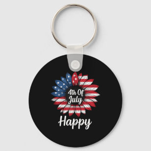 America Sunflower 4th Of July Patriotic American 4 Key Ring
