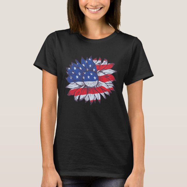 America Sunflower Flag 4th July American Patriotic T-Shirt (Front)