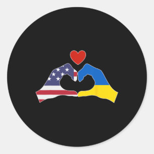 America Support Ukraine Love Heart Friendship Classic Round Sticker
