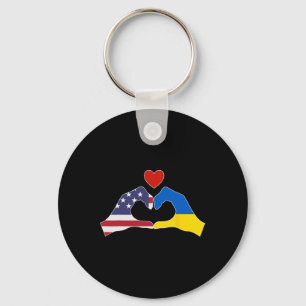 America Support Ukraine Love Heart Friendship Key Ring