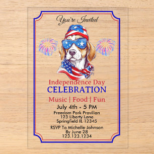 America Text and Stars Colourful Design Acrylic Invitations