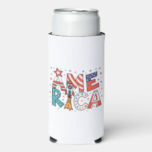 America Text and Stars Colourful Design Seltzer Can Cooler