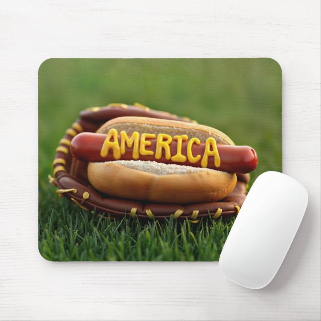 America Text On a Hot Dog In Baseball Glove Mouse Pad (With Mouse)