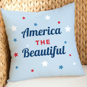 America the Beautiful Blue Star Patriotic Cushion