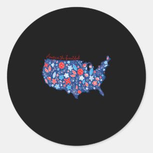 America the beautiful floral patriotic classic round sticker