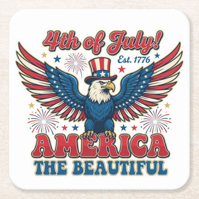 America the Beautiful Square Paper Coaster (Front)