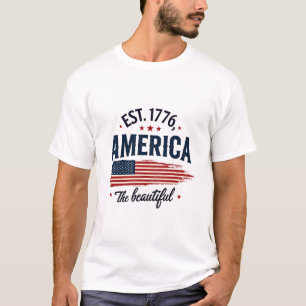 America the Beautiful Vintage Patriotic Flag Typog T-Shirt