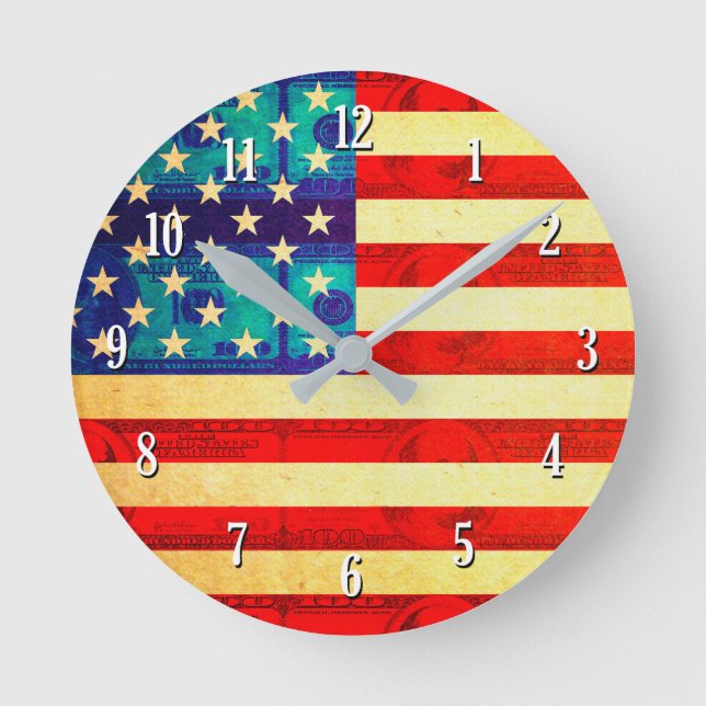 America time is money flag round clock (Front)