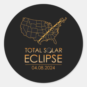 America Total Solar Eclipse April 8 2024 Usa Map T Classic Round Sticker