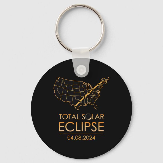 America Total Solar Eclipse April 8 2024 Usa Map T Key Ring (Front)