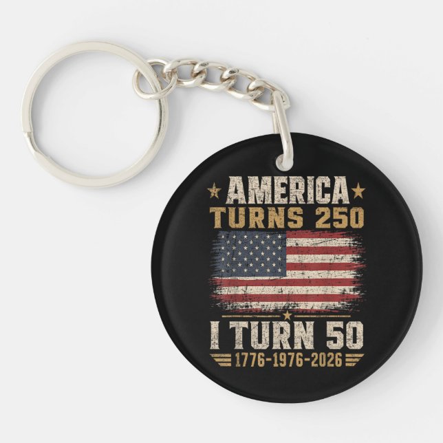 America Turns 250 I Turn 50 Key Ring (Front)