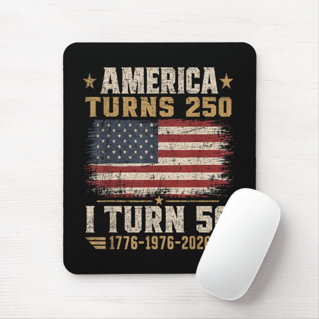America Turns 250 I Turn 50 Mouse Pad (With Mouse)