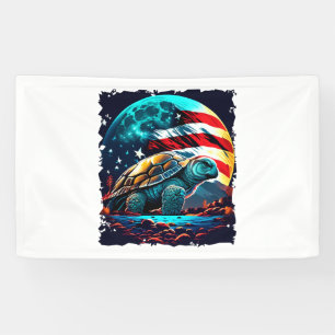 America turtle under Moon with American Flag Banner