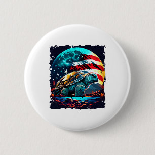 America turtle under Moon with American Flag Copy  6 Cm Round Badge
