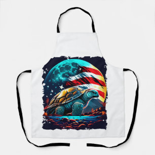 America turtle under Moon with American Flag Copy Apron