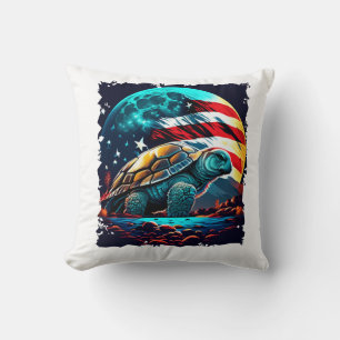 America turtle under Moon with American Flag Copy Cushion