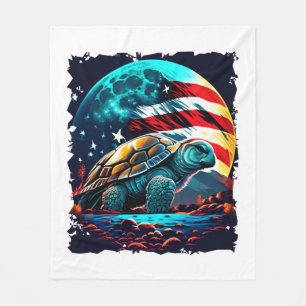 America turtle under Moon with American Flag Copy  Fleece Blanket