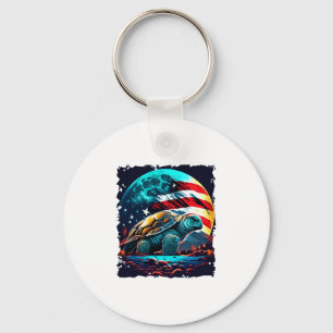 America turtle under Moon with American Flag Copy  Key Ring