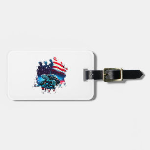 America turtle under Moon with American Flag Copy Luggage Tag