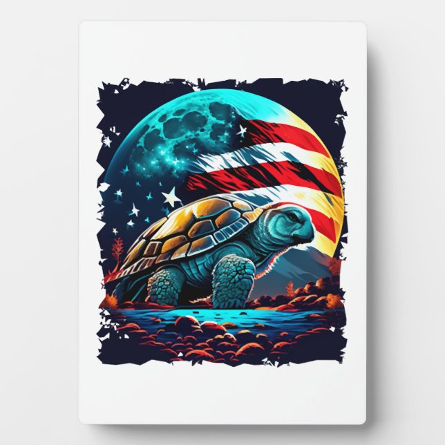 America turtle under Moon with American Flag Copy  Plaque (Front)