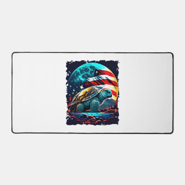 America turtle under Moon with American Flag    Desk Mat (Front)