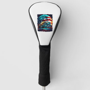 America turtle under Moon with American Flag Golf Head Cover