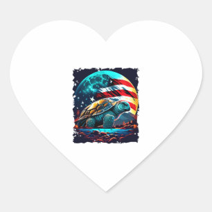 America turtle under Moon with American Flag    Heart Sticker