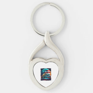 America turtle under Moon with American Flag Key Ring