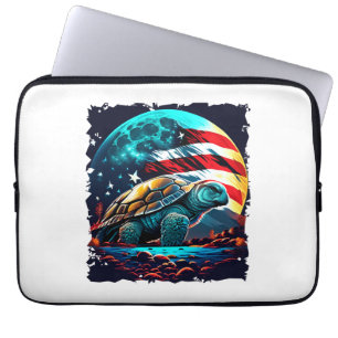 America turtle under Moon with American Flag    Laptop Sleeve