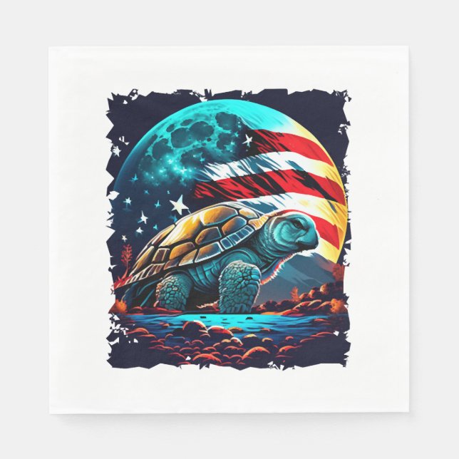 America turtle under Moon with American Flag    Napkin (Front)