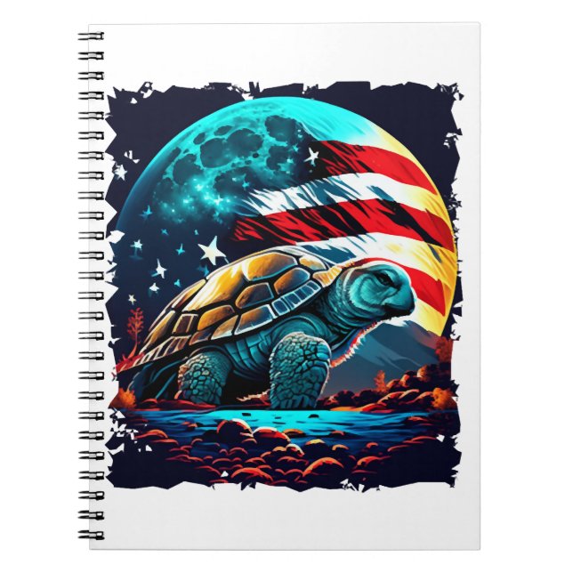 America turtle under Moon with American Flag    Notebook (Front)