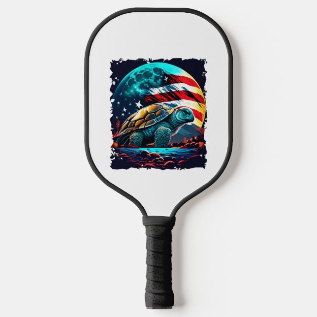 America turtle under Moon with American Flag Pickleball Paddle (Front)
