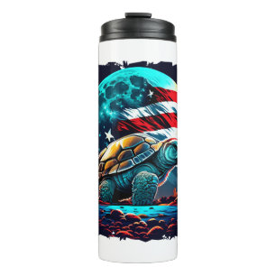 America turtle under Moon with American Flag Thermal Tumbler