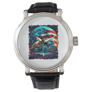 America turtle under Moon with American Flag Watch