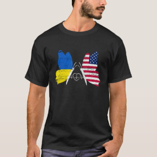 America Ukrania Flag Butterfly Heartbeat Vintage U T-Shirt