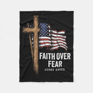 America us flag faith over fear jesus cross  fleece blanket