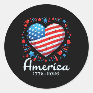 America Us Flag Heart 1776 2026 250th Anniversary Classic Round Sticker