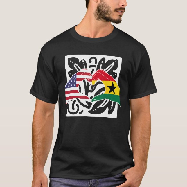 America USA American Ghana Ghanaian Melanin Mixed  T-Shirt (Front)