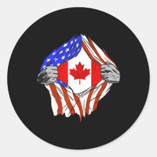 America Usa Canadian Flag Chest Canadian Roots Can Classic Round Sticker