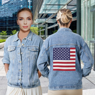 America USA  Flag Red White Blue Patriotic Women's Denim Jacket