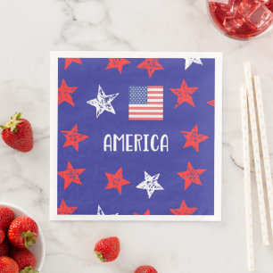 America USA July 4th Red White Blue Stars Flag Napkin
