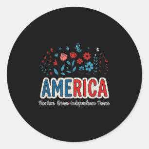 America Usa Merica July 4th Fourth Flowers Floral  Classic Round Sticker